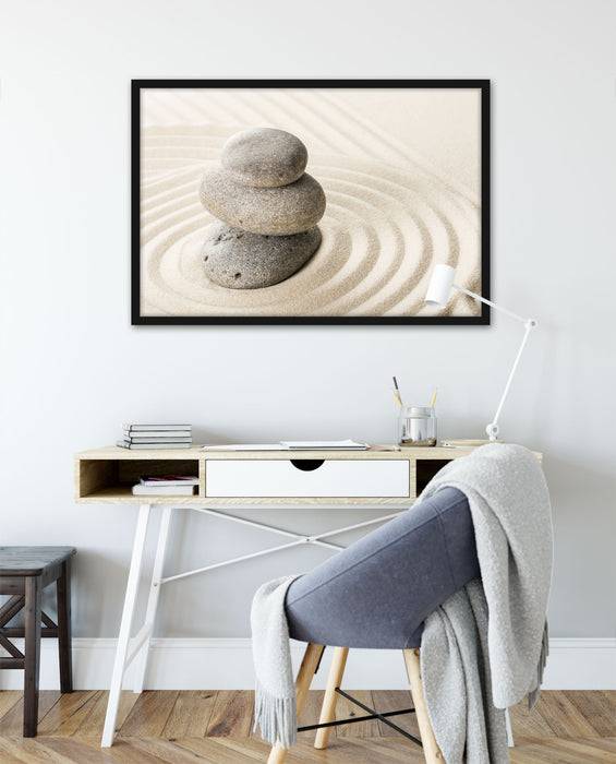 Pixxprint Steine in Sand mit Muster, Poster mit Bilderrahmen Schlussverkauf