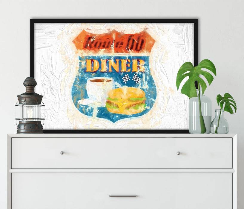 Pixxprint Route 66 Dinerschild, Poster mit Bilderrahmen Meist gekauft