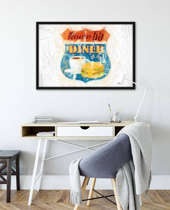 Pixxprint Route 66 Dinerschild, Poster mit Bilderrahmen Meist gekauft