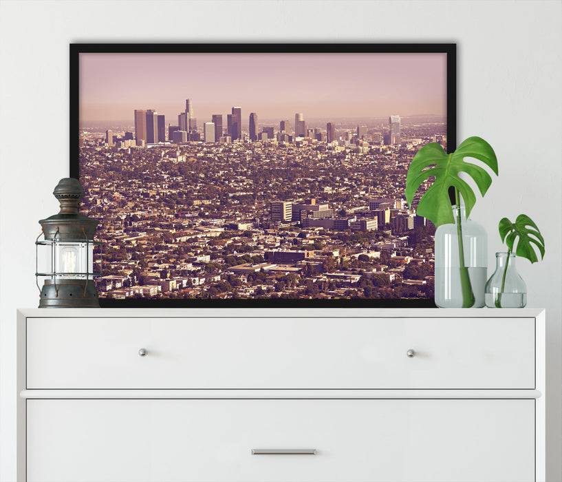 Pixxprint Skyline von Los Angeles, Poster mit Bilderrahmen Kostenloser Versand