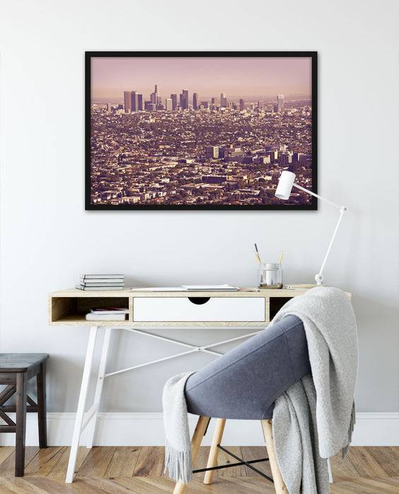 Pixxprint Skyline von Los Angeles, Poster mit Bilderrahmen Kostenloser Versand