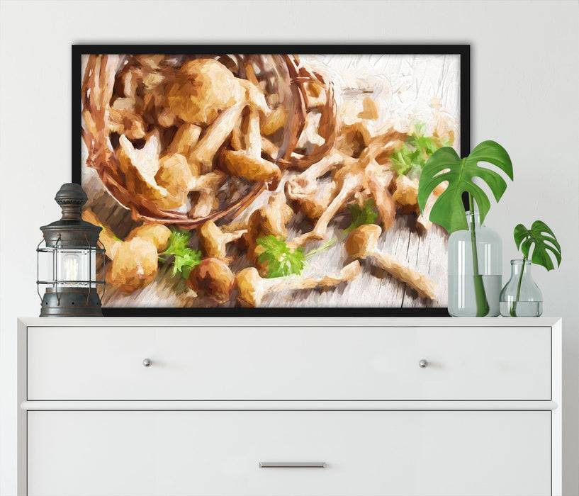 Pixxprint Lecker Pilze im Körbchen, Poster mit Bilderrahmen Limitierter Zeitrabatt