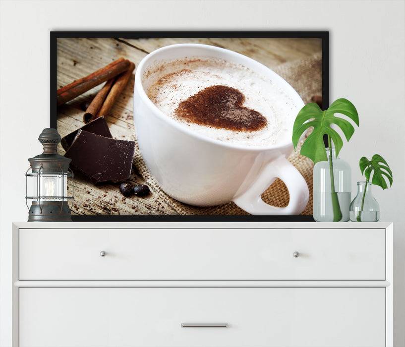 Pixxprint Tasse Kaffee mit Schokolade, Poster mit Bilderrahmen Fabrikpreis