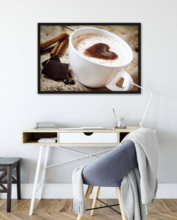 Pixxprint Tasse Kaffee mit Schokolade, Poster mit Bilderrahmen Fabrikpreis