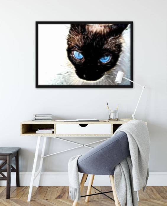 Pixxprint Schwarze elegante Katze, Poster mit Bilderrahmen Großer Ausverkauf