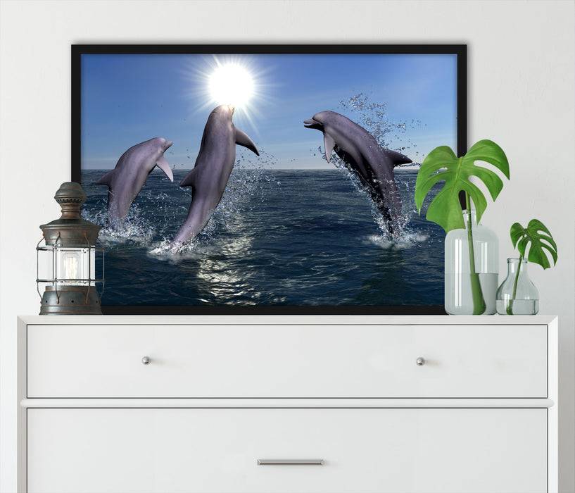 Pixxprint springende Delphine, Poster mit Bilderrahmen Begrenztes Angebot