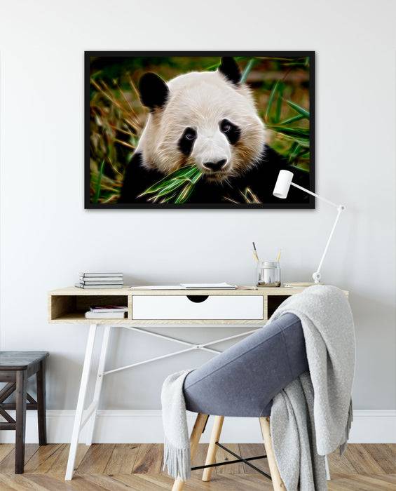Pixxprint Kuscheliger Panda frisst Bambus, Poster mit Bilderrahmen Exklusivangebot