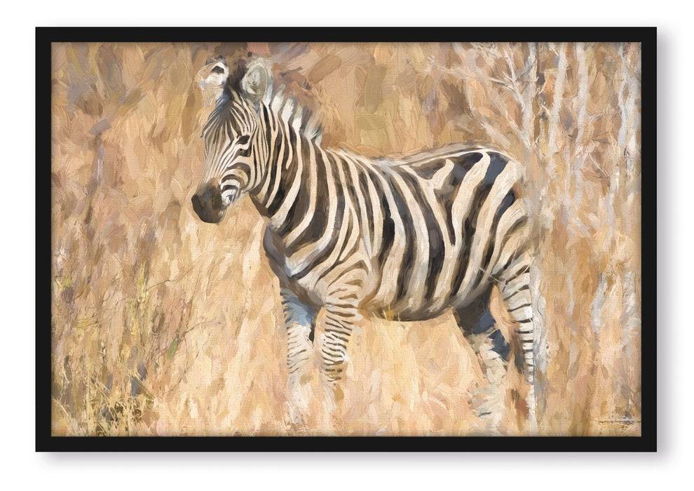Pixxprint Anmutiges Zebra in Savanne, Poster mit Bilderrahmen Black Friday