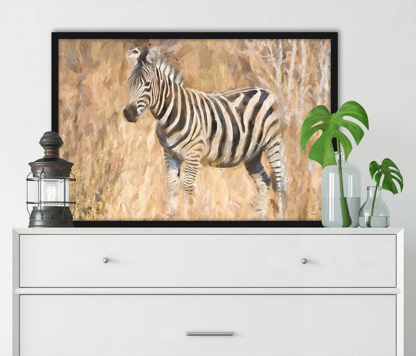 Pixxprint Anmutiges Zebra in Savanne, Poster mit Bilderrahmen Black Friday
