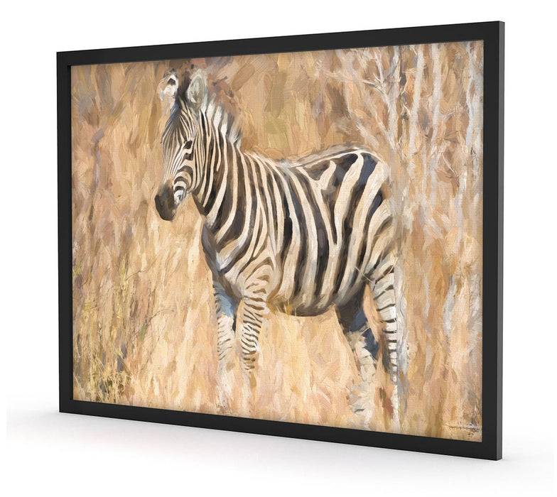 Pixxprint Anmutiges Zebra in Savanne, Poster mit Bilderrahmen Black Friday