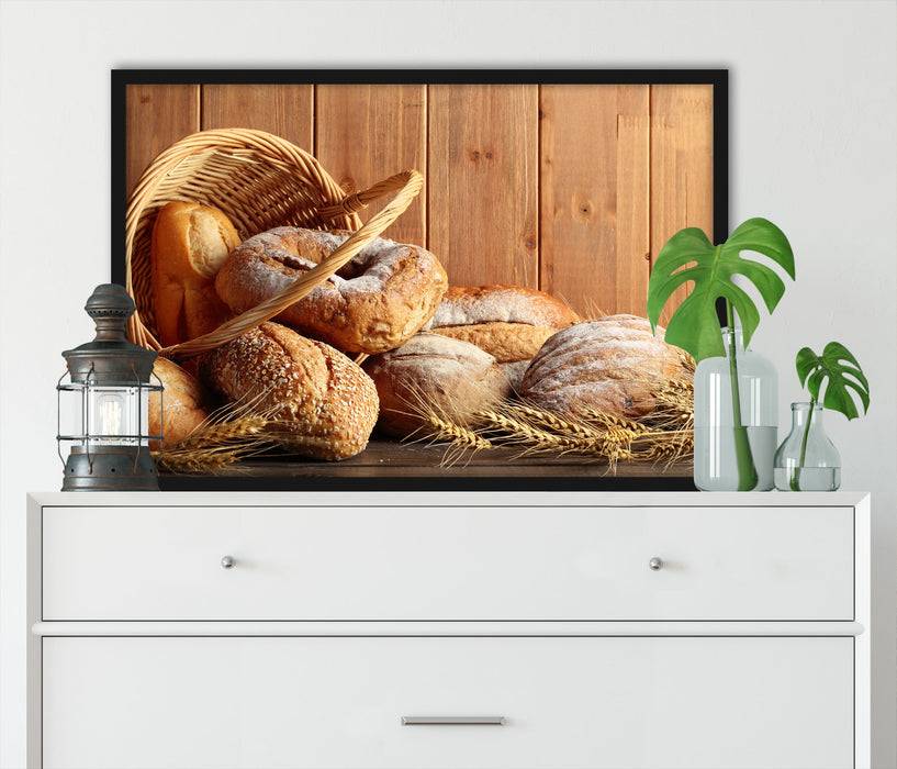 Pixxprint Korb mit leckerem frischen Brot, Poster mit Bilderrahmen Valentinstagsangebot