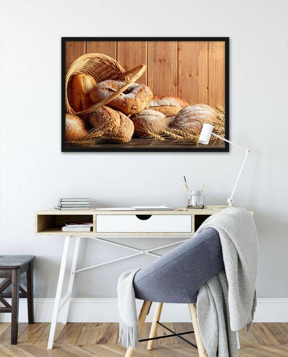 Pixxprint Korb mit leckerem frischen Brot, Poster mit Bilderrahmen Valentinstagsangebot