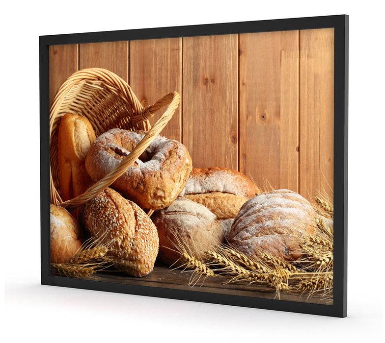 Pixxprint Korb mit leckerem frischen Brot, Poster mit Bilderrahmen Valentinstagsangebot