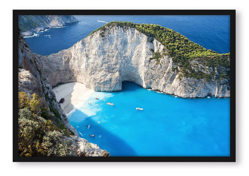 Pixxprint Bucht mit Sandstrand, Poster mit Bilderrahmen Neueste Mode