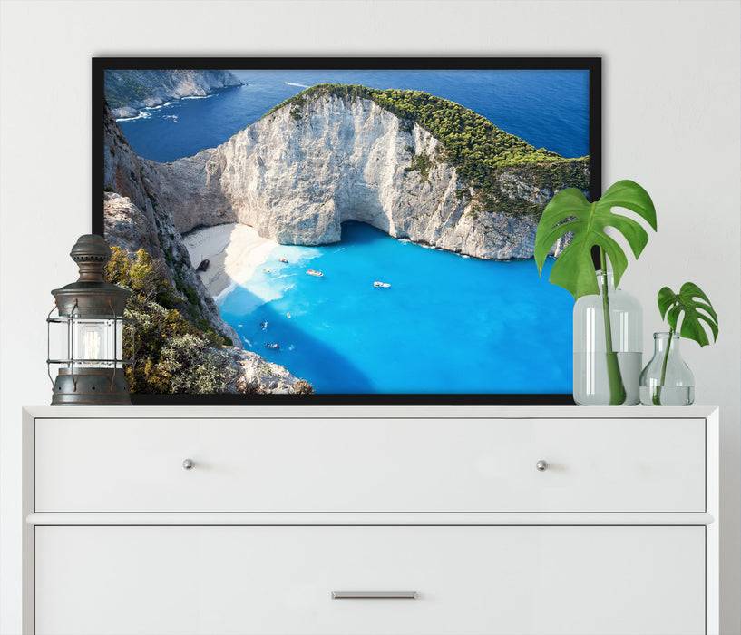 Pixxprint Bucht mit Sandstrand, Poster mit Bilderrahmen Neueste Mode