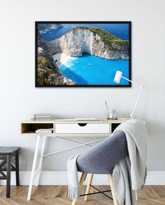 Pixxprint Bucht mit Sandstrand, Poster mit Bilderrahmen Neueste Mode