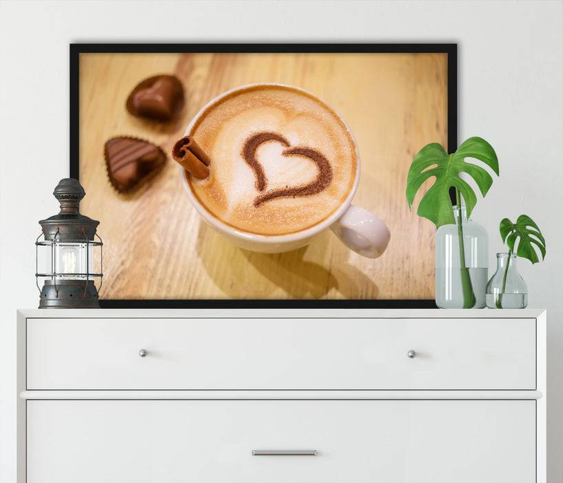 Pixxprint Leckerer Cappucino mit Herz, Poster mit Bilderrahmen Zeitlich begrenztes Angebot