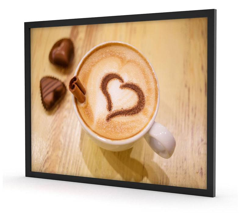 Pixxprint Leckerer Cappucino mit Herz, Poster mit Bilderrahmen Zeitlich begrenztes Angebot