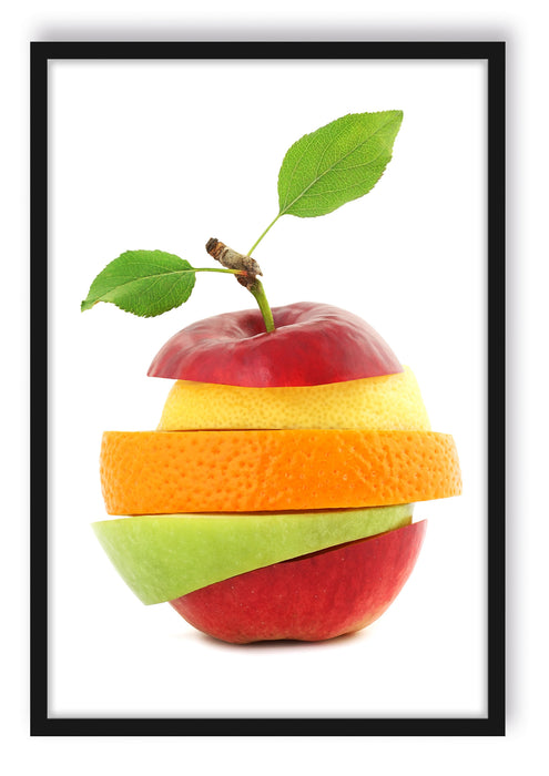 Pixxprint Gemischtes zerschnittenes Obst, Poster mit Bilderrahmen