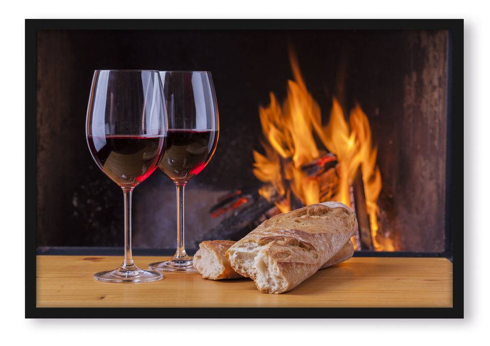 Pixxprint Zwei Gläser Wein mit Baguette, Poster mit Bilderrahmen Neuheiten