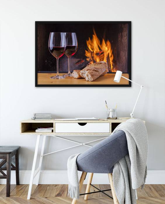 Pixxprint Zwei Gläser Wein mit Baguette, Poster mit Bilderrahmen Neuheiten
