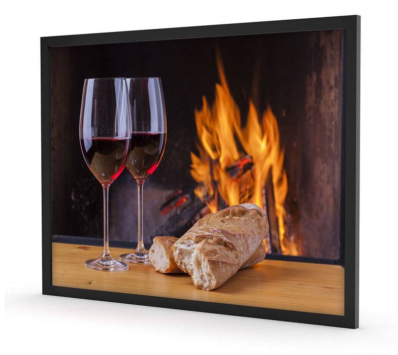 Pixxprint Zwei Gläser Wein mit Baguette, Poster mit Bilderrahmen Neuheiten