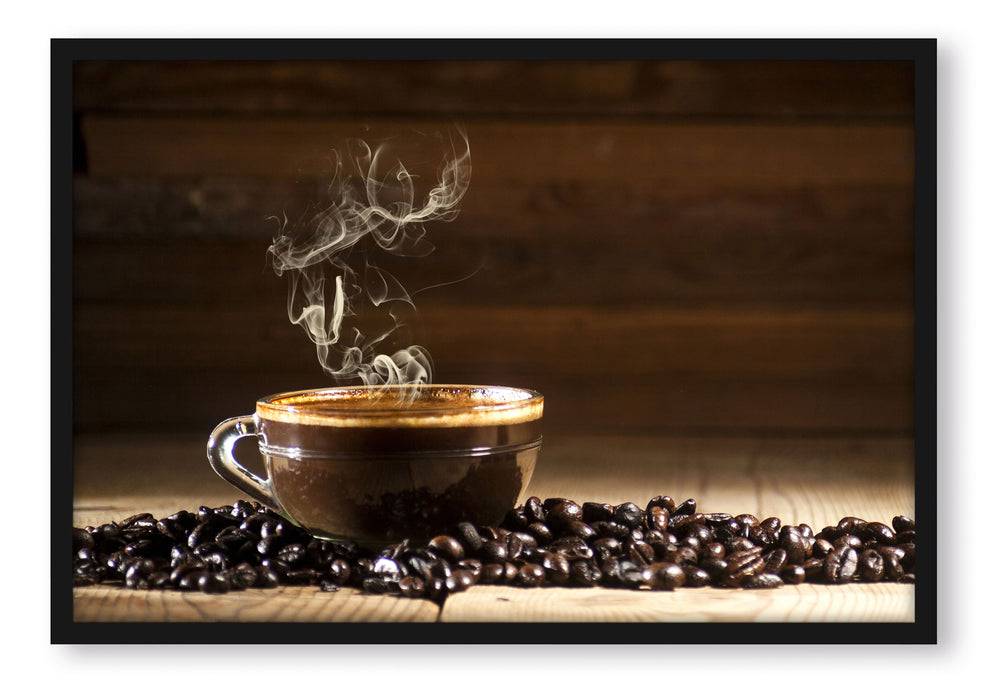 Pixxprint Kaffee zwischen Kaffeebohnen, Poster mit Bilderrahmen Saisonale Angebote