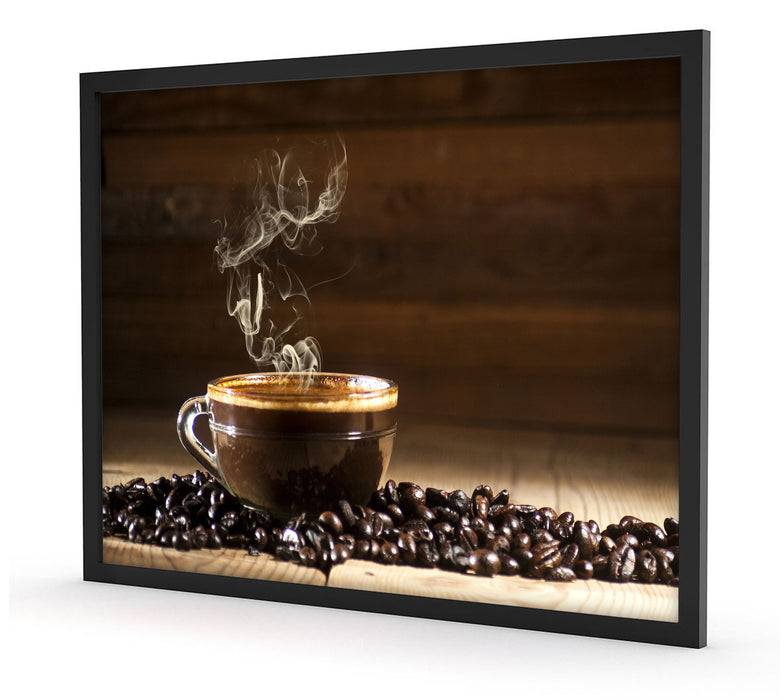 Pixxprint Kaffee zwischen Kaffeebohnen, Poster mit Bilderrahmen Saisonale Angebote