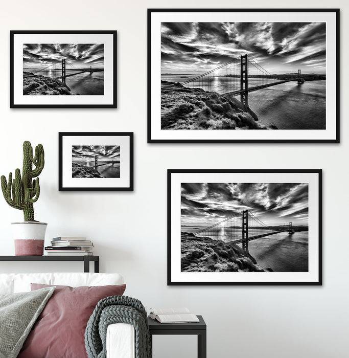 Pixxprint Golden Gate Bridge, im Galerie-Passepartout Bilderrahmen Riesige Ersparnisse