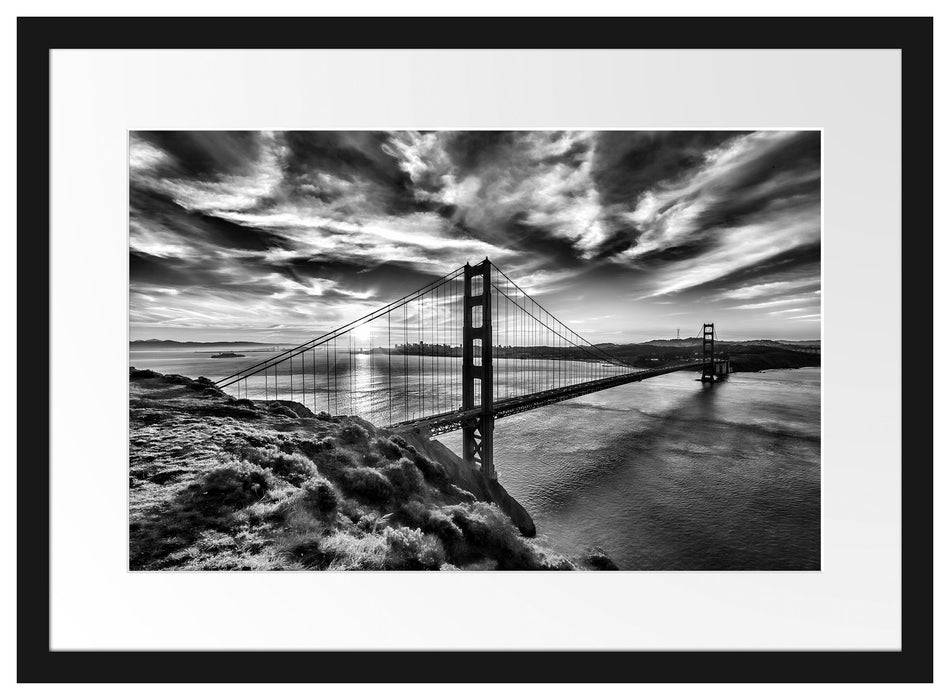 Pixxprint Golden Gate Bridge, im Galerie-Passepartout Bilderrahmen Riesige Ersparnisse