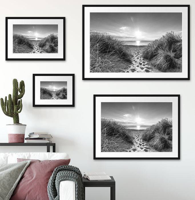 Pixxprint der Weg ins Meer Kunst B&W, im Galerie-Passepartout Bilderrahmen Begrenzte Freigabe