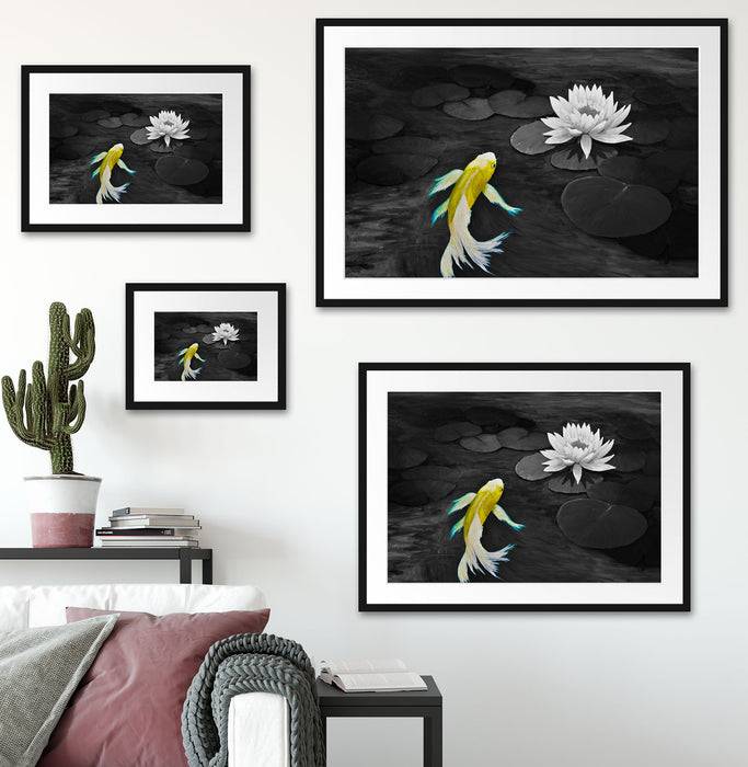 Pixxprint Gemälde eines Koi mit Seerose, im Galerie-Passepartout Bilderrahmen Bis zu 50% Rabatt