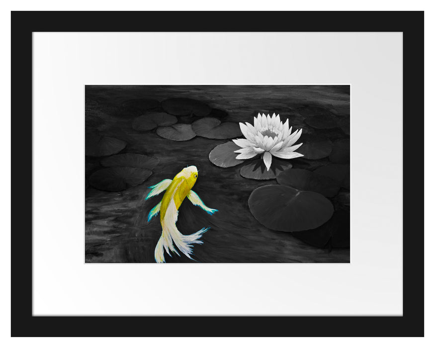 Pixxprint Gemälde eines Koi mit Seerose, im Galerie-Passepartout Bilderrahmen Bis zu 50% Rabatt