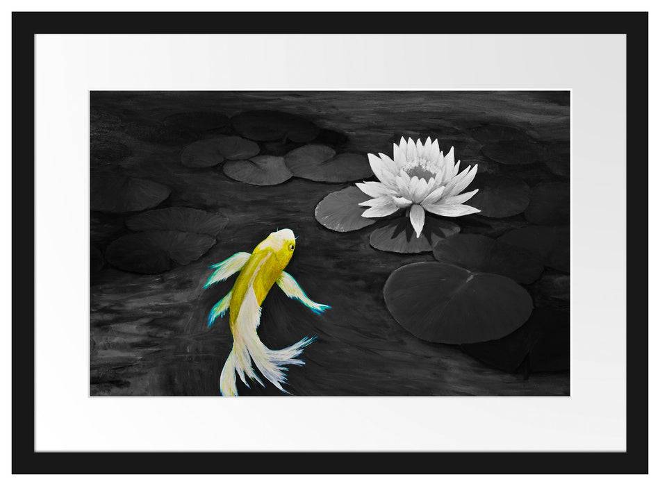 Pixxprint Gemälde eines Koi mit Seerose, im Galerie-Passepartout Bilderrahmen Bis zu 50% Rabatt