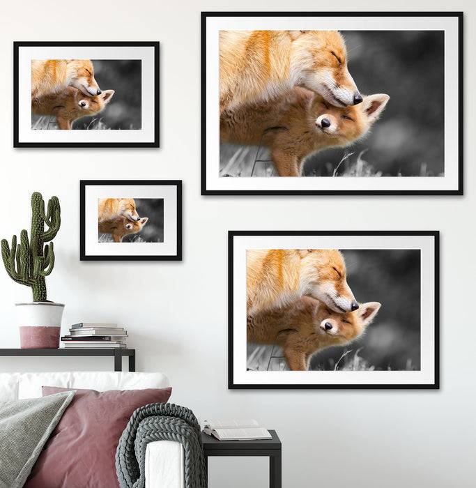 Pixxprint süße kuschelnden Füchse, im Galerie-Passepartout Bilderrahmen Bis zu 65% Rabatt