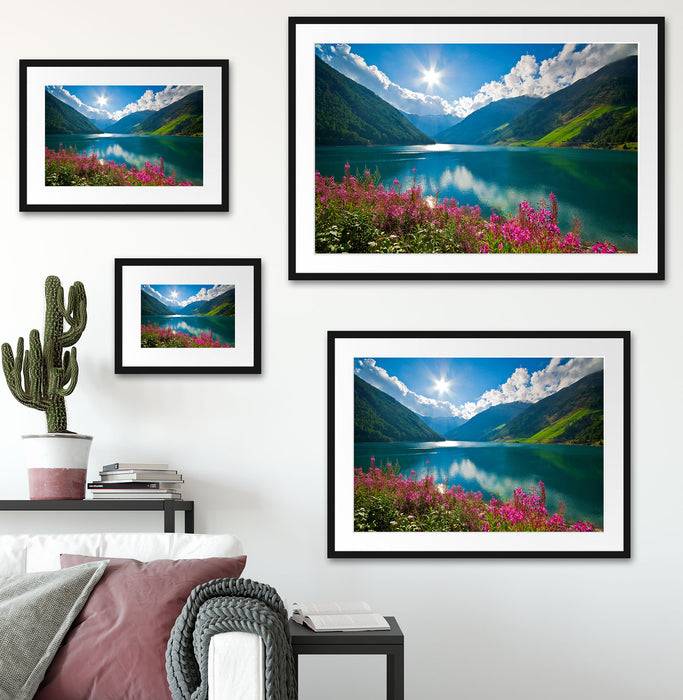 Pixxprint Blumenwiese See, im Galerie-Passepartout Bilderrahmen 50% Rabatt mit kostenlosem Versand