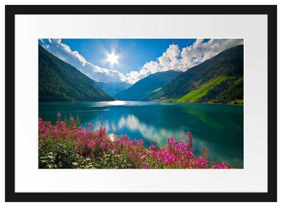 Pixxprint Blumenwiese See, im Galerie-Passepartout Bilderrahmen 50% Rabatt mit kostenlosem Versand