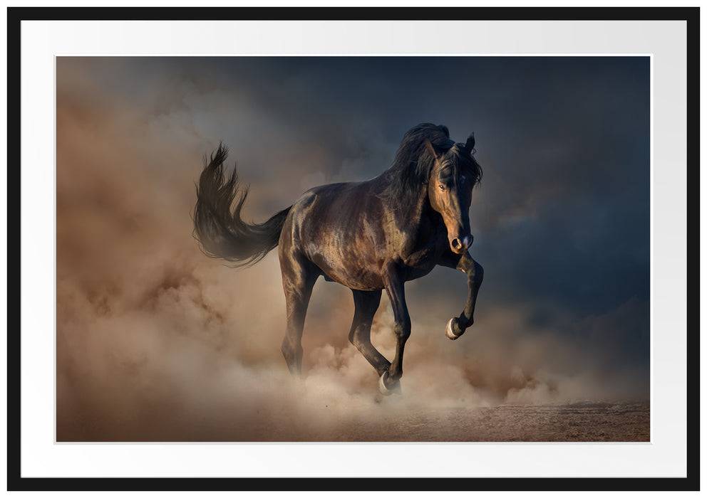 Pixxprint Schwarzes Pferd, im Galerie-Passepartout Bilderrahmen