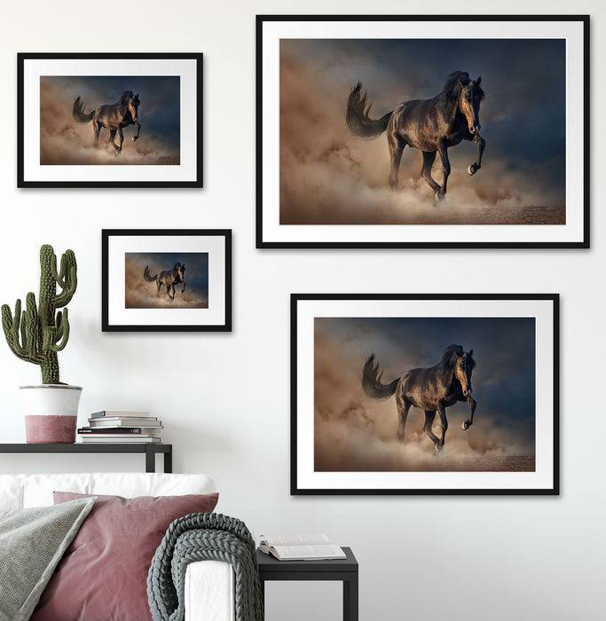 Pixxprint Schwarzes Pferd, im Galerie-Passepartout Bilderrahmen Clearance-Verkauf