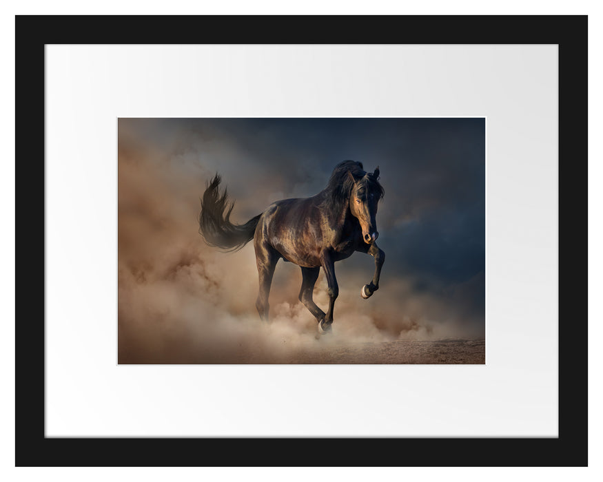 Pixxprint Schwarzes Pferd, im Galerie-Passepartout Bilderrahmen Clearance-Verkauf