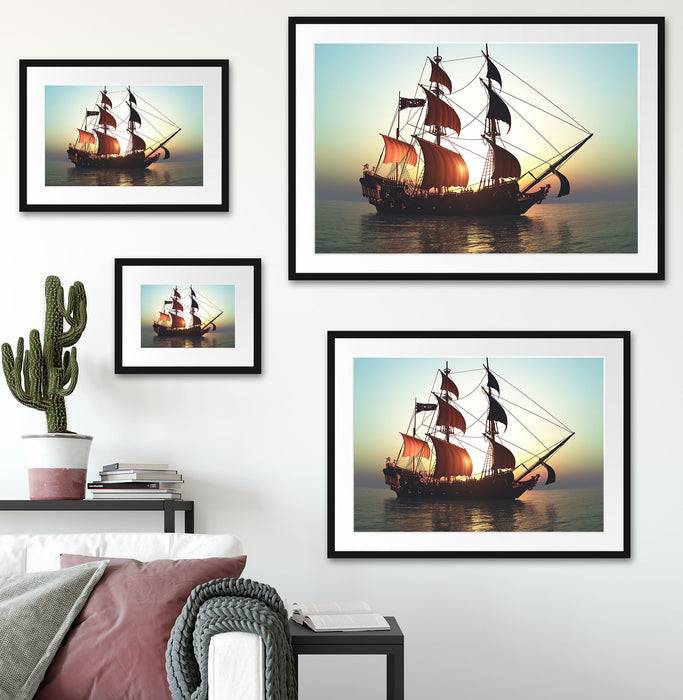 Pixxprint Altes Segelschiff, im Galerie-Passepartout Bilderrahmen Black Friday Preise