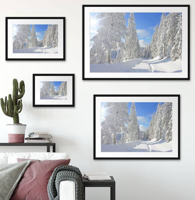Pixxprint Winterlandschaft Bäume, im Galerie-Passepartout Bilderrahmen Angebote