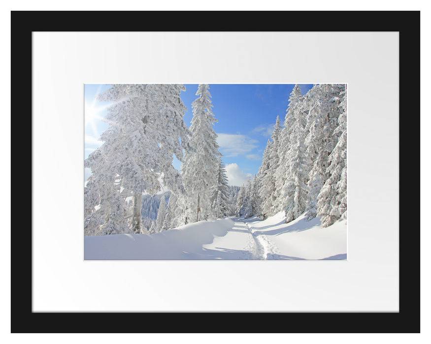 Pixxprint Winterlandschaft Bäume, im Galerie-Passepartout Bilderrahmen Angebote