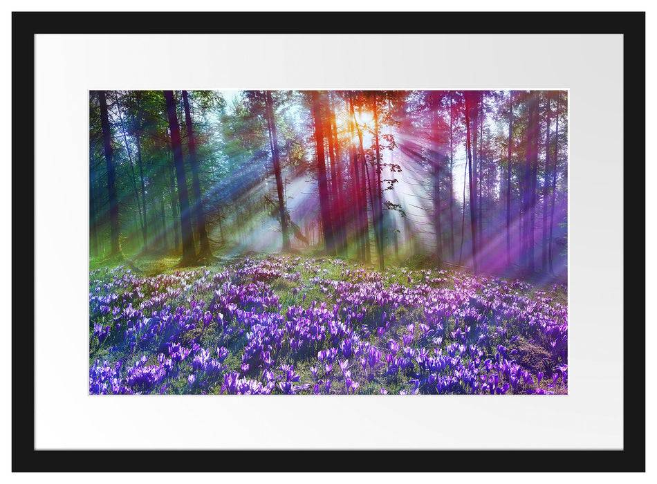 Pixxprint Krokusse im Wald, im Galerie-Passepartout Bilderrahmen Hotsell
