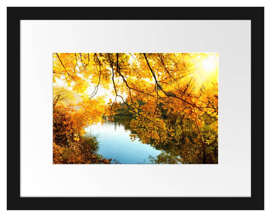 Pixxprint Landschaft mit See und Bäumen, im Galerie-Passepartout Bilderrahmen Schlussverkauf