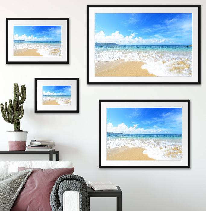Pixxprint Strand bei Sonnenuntergang, im Galerie-Passepartout Bilderrahmen Fabrikverkauf