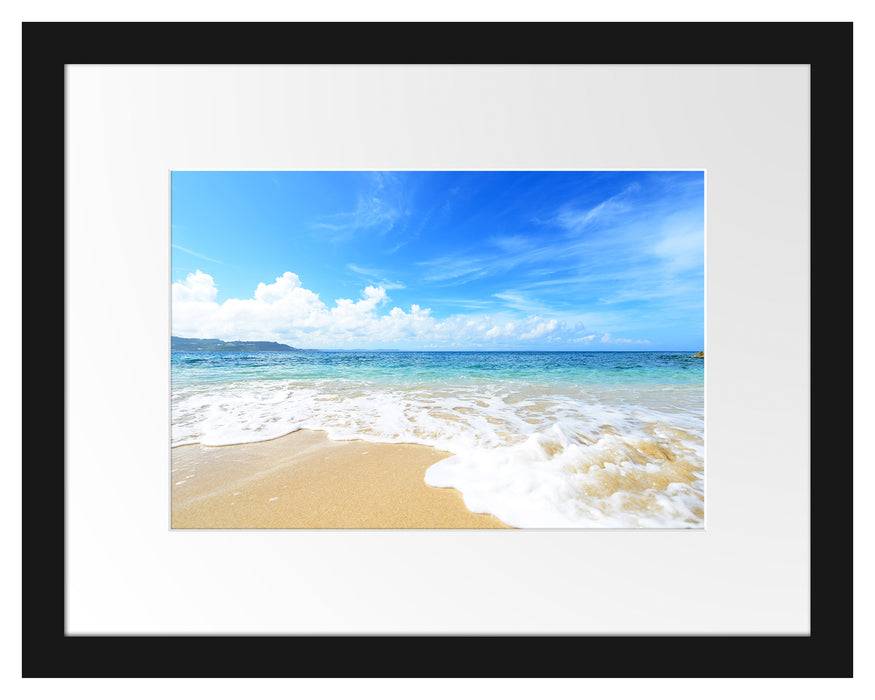 Pixxprint Strand bei Sonnenuntergang, im Galerie-Passepartout Bilderrahmen Fabrikverkauf