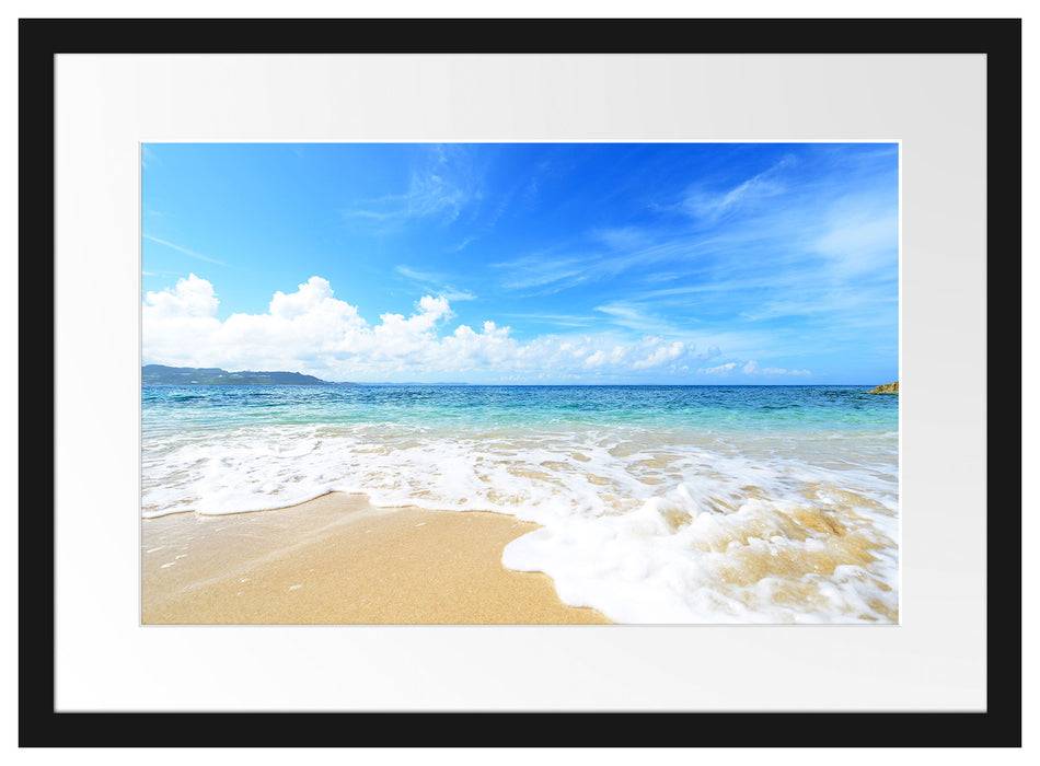 Pixxprint Strand bei Sonnenuntergang, im Galerie-Passepartout Bilderrahmen Fabrikverkauf