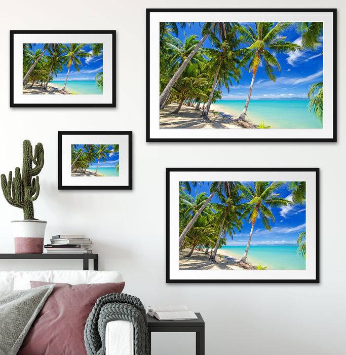 Pixxprint Palmen Traumstrand, im Galerie-Passepartout Bilderrahmen Limitierter Zeitrabatt