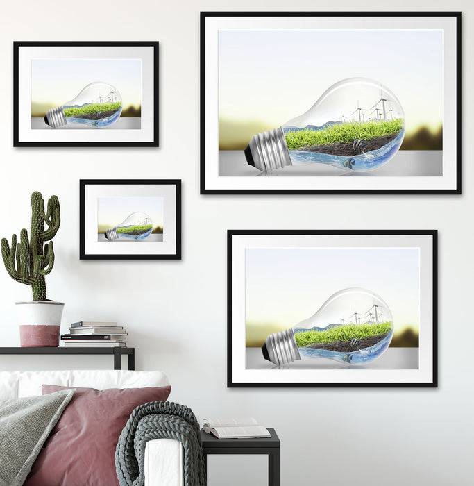 Pixxprint Glühbirne Erneuerbare Energien, im Galerie-Passepartout Bilderrahmen Fabrik Onlineshop